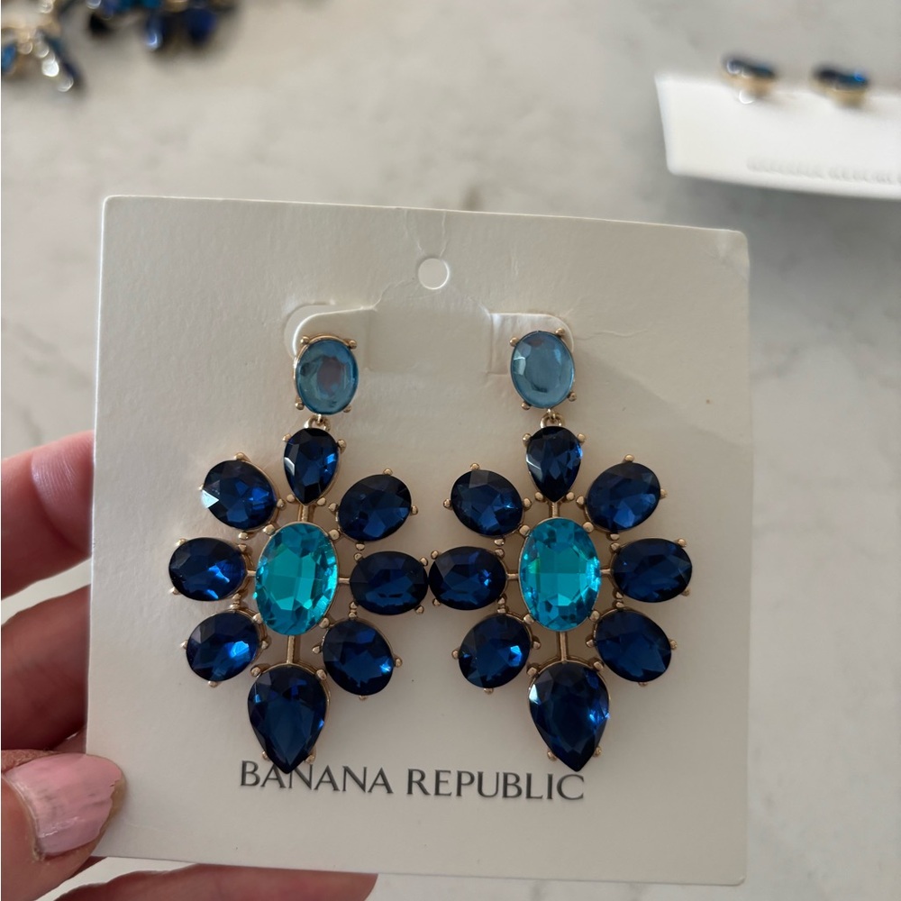 Banana Republic Teal and Navy Floral Earrings
